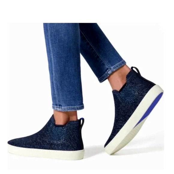 Rothy's Shoes - Rothy's Blue Metallic Lattice Stitch Chelsea Sneakers High Tops Shoe Size 7.5